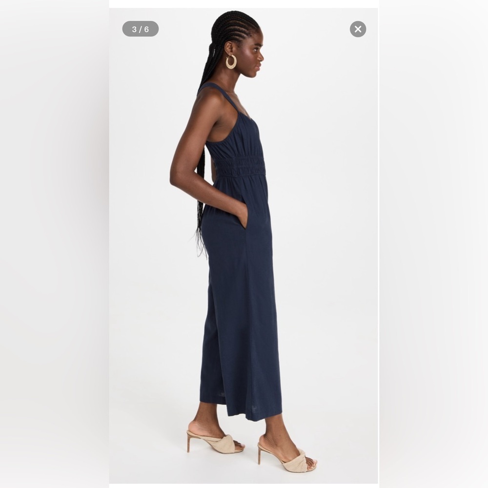 NWT Madewell Linen Blend Sophie Tank WideLeg Jumpsuit Size XXS Dark Baltic - Picture 2 of 15